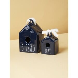 RAE DUNN 2pk Ceramic Blessed And Love Birdhouses